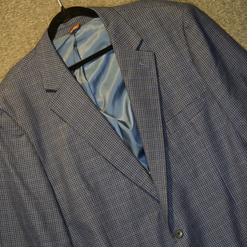 Oak Hill Blazer Men 2XLT Tall Blue‎ Windowpane Plaid Houndstooth Sportcoat